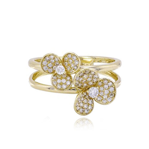Diamond Flowers Double Band Ring