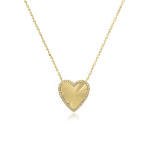 Large Fluted Pave Heart Necklace