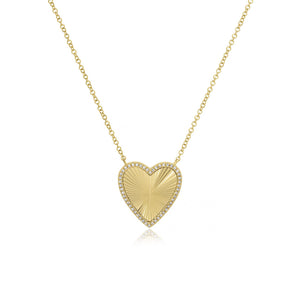 Large Fluted Pave Heart Necklace