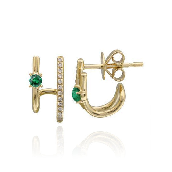 Solitaire Emerald and Pave Lobe Earring