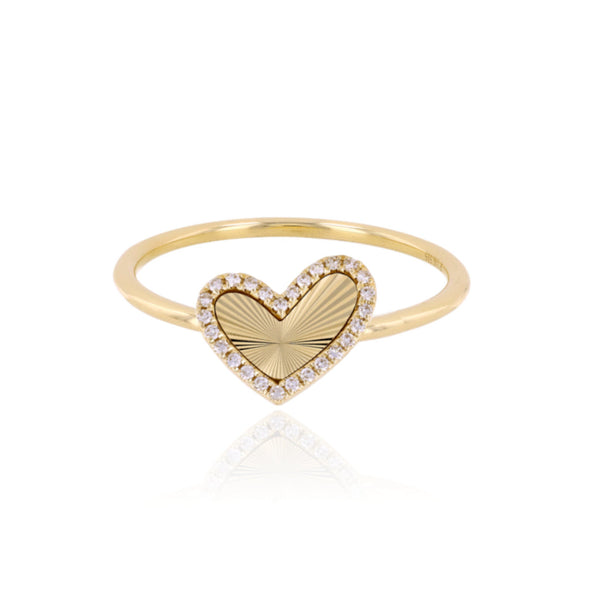 Slanted Fluted Pave Heart Ring