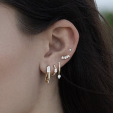 Load image into Gallery viewer, Dangling Pear Diamond Gold Fluted Huggies