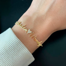 Load image into Gallery viewer, Cutout Two Name Paperclip Bracelet with Charm