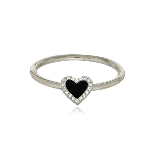 Black Onyx Stone Pave Heart Ring