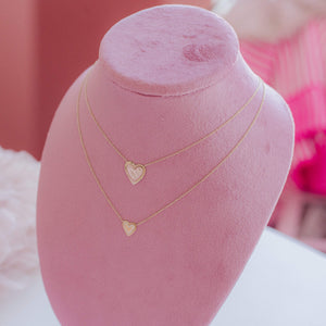 Small Fluted Pave Outline Heart Necklace