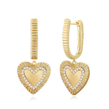 Load image into Gallery viewer, Fluted Pave Outline Heart Huggies