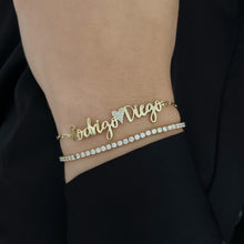 Load image into Gallery viewer, Cutout Two Name Paperclip Bracelet with Charm