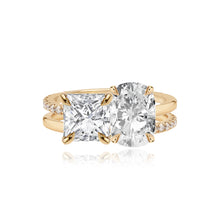 Load image into Gallery viewer, Double Diamond and Double Pave and Gold Band Engagement Ring