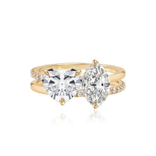 Load image into Gallery viewer, Double Diamond and Double Pave and Gold Band Engagement Ring