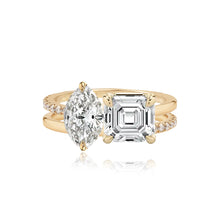 Load image into Gallery viewer, Double Diamond and Double Pave and Gold Band Engagement Ring