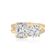 Load image into Gallery viewer, Double Diamond and Double Pave and Gold Band Engagement Ring
