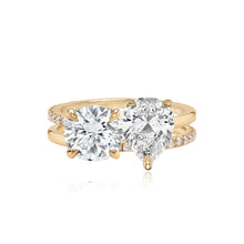 Load image into Gallery viewer, Double Diamond and Double Pave and Gold Band Engagement Ring