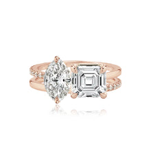 Load image into Gallery viewer, Double Diamond and Double Pave and Gold Band Engagement Ring