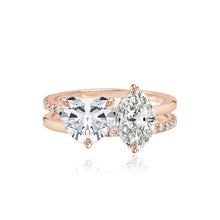 Load image into Gallery viewer, Double Diamond and Double Pave and Gold Band Engagement Ring