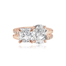 Load image into Gallery viewer, Double Diamond and Double Pave and Gold Band Engagement Ring