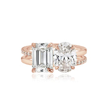 Load image into Gallery viewer, Double Diamond and Double Pave and Gold Band Engagement Ring