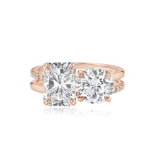 Load image into Gallery viewer, Double Diamond and Double Pave and Gold Band Engagement Ring