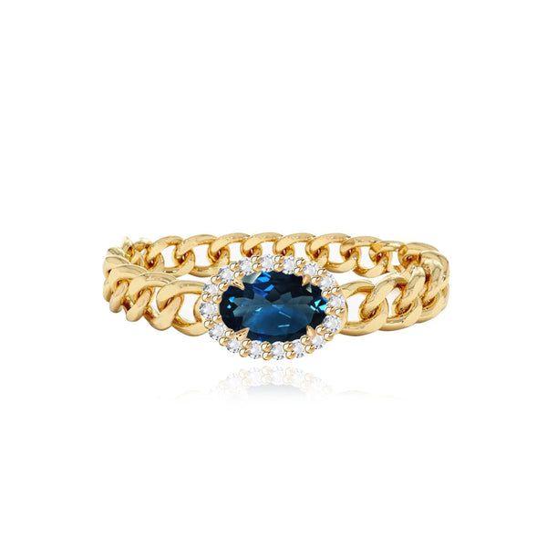 Pave Outline Sapphire Cuban Ring