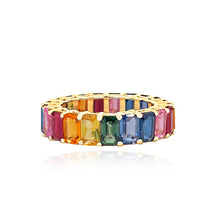 Load image into Gallery viewer, Rainbow Emerald Cut Eternity Ring