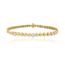 Load image into Gallery viewer, Heart Diamond Golden Tennis Bracelet