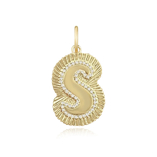 Fluted Pave Outline Bubble Initial Charm Alev Jewelry fluted-pave-outline-bubble-initial-charm-alev-jewelry