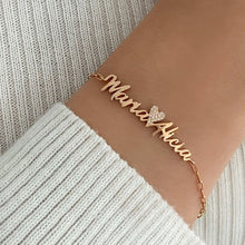 Load image into Gallery viewer, Cutout Two Name Paperclip Bracelet with Charm