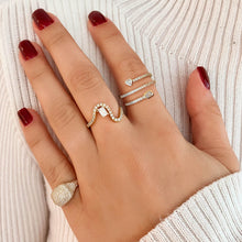 Load image into Gallery viewer, Two Solitaire Diamond Triple Pave Swirl Ring