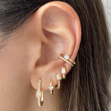 Load image into Gallery viewer, Diamond Emerald Cut Gold Huggie