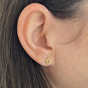Gold Star of David Stud Earrings