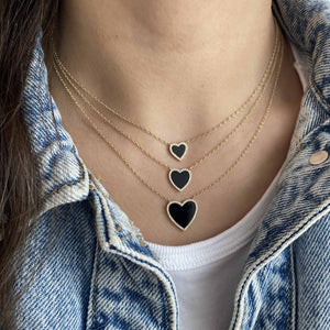 Small Pave Outline Black Onyx Heart Necklace