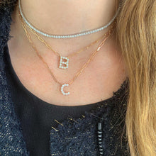 Load image into Gallery viewer, Large Diamond Paperclip Initial Necklace