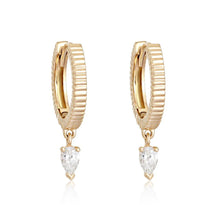 Load image into Gallery viewer, Dangling Pear Diamond Gold Fluted Huggies