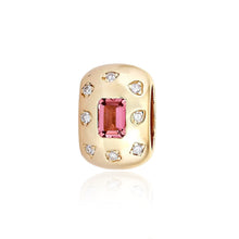 Load image into Gallery viewer, Inlay Diamond and Pink Sapphire Oval Gold Charm