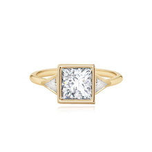 Load image into Gallery viewer, Bezel Diamond Trillion Side Stones Engagement Ring