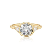 Load image into Gallery viewer, Bezel Diamond Trillion Side Stones Engagement Ring
