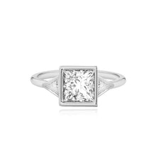 Load image into Gallery viewer, Bezel Diamond Trillion Side Stones Engagement Ring
