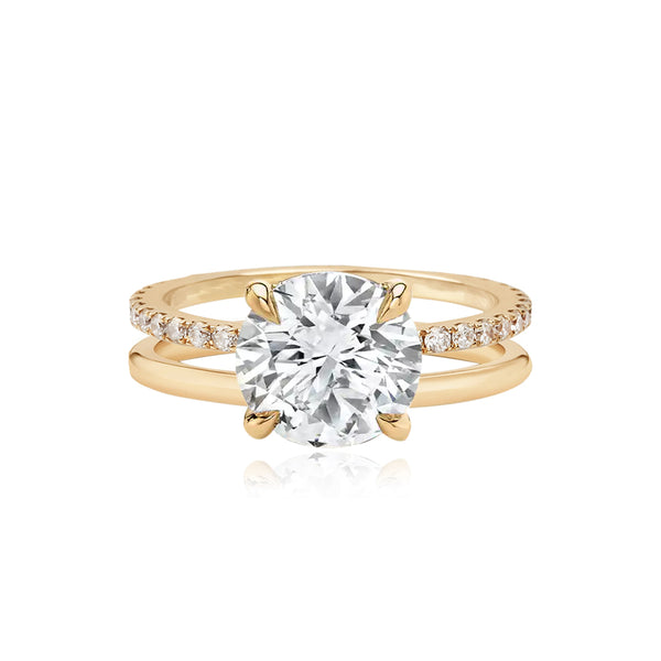Diamond Double Pave and Gold Band Engagement Ring