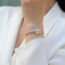 Load image into Gallery viewer, Half Pave Gold Drop Bangle