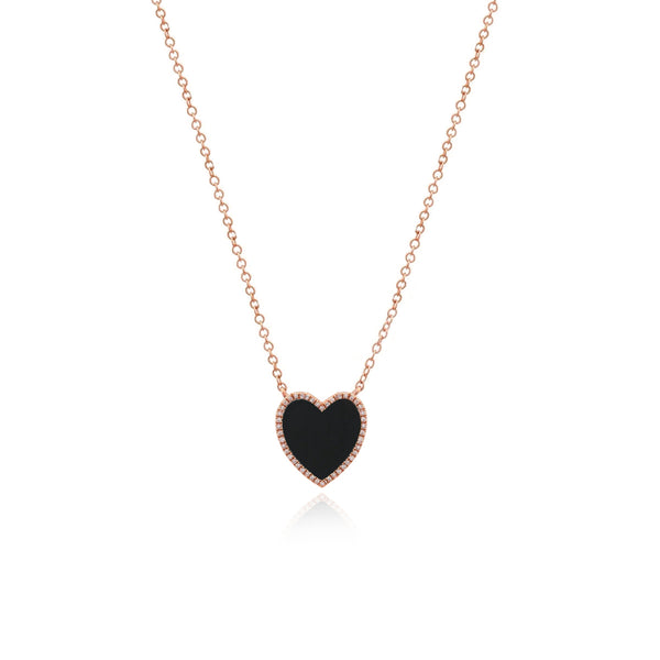 Medium Pave Outline Black Onyx Heart Necklace