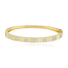 Load image into Gallery viewer, Multi shape diamonds fluted bangle in 14k gold, sophisticated and elegant fine gold jewelry.