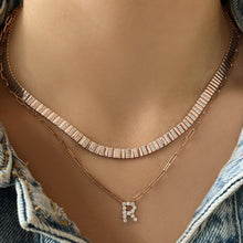 Load image into Gallery viewer, Large Diamond Paperclip Initial Necklace