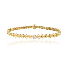 Load image into Gallery viewer, Heart Diamond Golden Tennis Bracelet in 14k gold, dainty luxury jewelry for elegant looks.