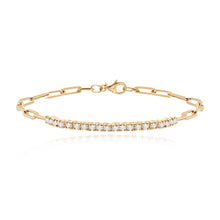 Load image into Gallery viewer, Paperclip-centered diamond tennis bracelet in 14k gold, stylish fine jewelry with modern appeal.