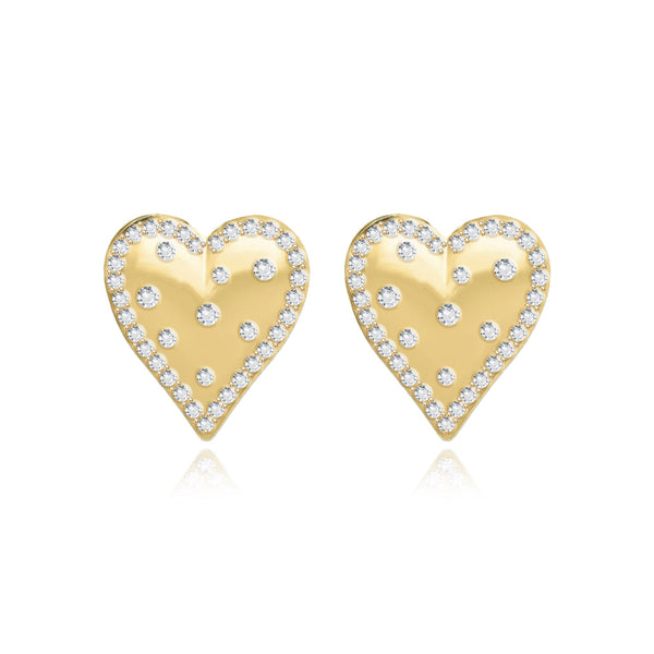 Scattered Pave Outline Heart Studs
