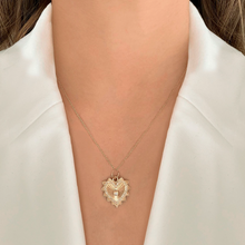 Load image into Gallery viewer, Small Gold Striped Pave Heart Medallion Charm