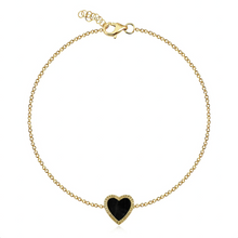 Load image into Gallery viewer, Small fluted outline pave heart bracelet in 14k gold, meaningful jewelry gift, luxury fine jewelry style.