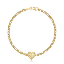 Load image into Gallery viewer, Fluted Pave Outline Cuban Heart Bracelet—elegant design and fluted texture, perfect for luxury fine jewelry looks
