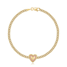 Load image into Gallery viewer, Fluted Pink Sapphire Outline Heart Cuban Bracelet