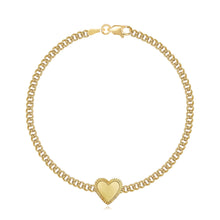 Load image into Gallery viewer, Fluted Outline Gold Cuban Heart Bracelet in 14k gold, romantic luxury fine jewelry piece.