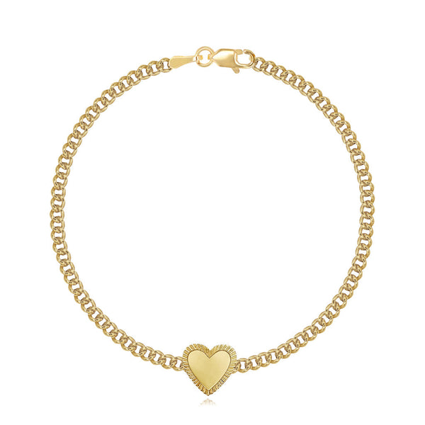 Fluted Outline Gold Heart Cuban Bracelet